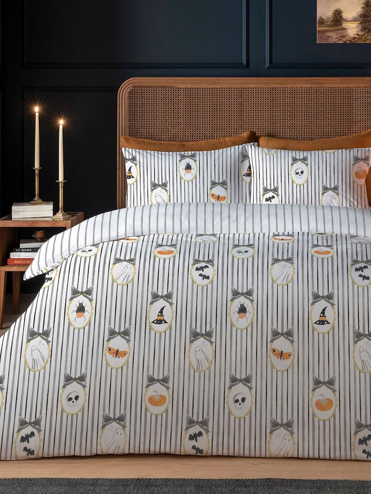 Copenhagen Home Grey Halloween Frames Duvet Cover and Pillowcase Set - Image 2 of 2 Copenhagen Home Grey Halloween Frames Duvet Cover and Pillowcase Set - Image 2 of 2