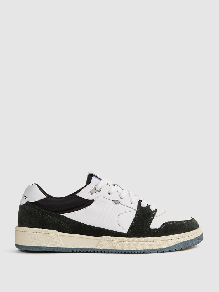 Reiss Forest Green Astor Leather Colourblock Lace-Up Trainers - Image 1 of 6