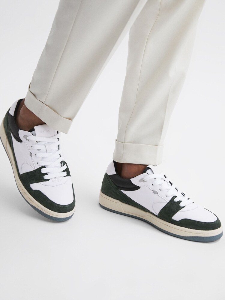 Reiss Forest Green Astor Leather Colourblock Lace-Up Trainers - Image 2 of 6