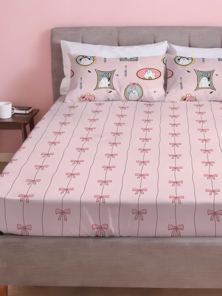 Copenhagen Home Blush Pink Cute Bows Fitted Sheet - Image 2 of 2 Copenhagen Home Blush Pink Cute Bows Fitted Sheet - Image 2 of 2