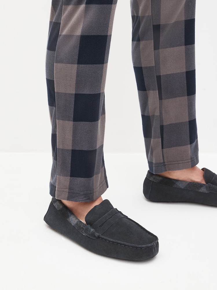Navy Blue Luxury Signature Suede Moccasin Slippers - Image 1 of 6