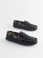 Navy Blue Luxury Signature Suede Moccasin Slippers - Image 2 of 6