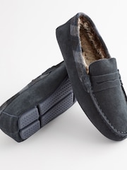 Navy Blue Luxury Signature Suede Moccasin Slippers - Image 5 of 6