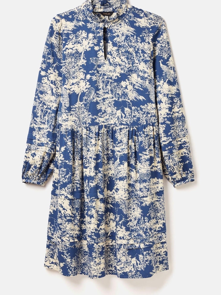 Joules Petunia Blue/Neutral Frill Neck Dress - Image 6 of 6