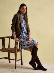 Joules Petunia Blue/Neutral Frill Neck Dress - Image 1 of 6