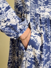 Joules Petunia Blue/Neutral Frill Neck Dress - Image 2 of 6