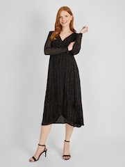JoJo Maman Bébé Black Sparkle Wrap Maternity Dress - Image 2 of 6