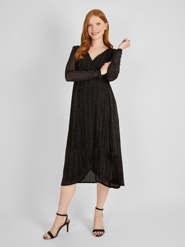 JoJo Maman Bébé Black Sparkle Wrap Maternity Dress - Image 2 of 6