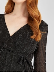 JoJo Maman Bébé Black Sparkle Wrap Maternity Dress - Image 5 of 6