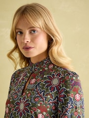 Joules Petunia Khaki Green Frill Neck Dress - Image 3 of 8