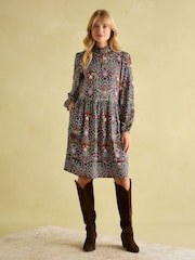 Joules Petunia Khaki Green Frill Neck Dress - Image 4 of 8