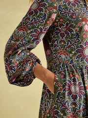 Joules Petunia Khaki Green Frill Neck Dress - Image 5 of 8