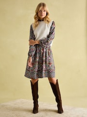 Joules Petunia Khaki Green Frill Neck Dress - Image 6 of 8