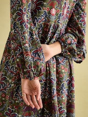 Joules Petunia Khaki Green Frill Neck Dress - Image 7 of 8