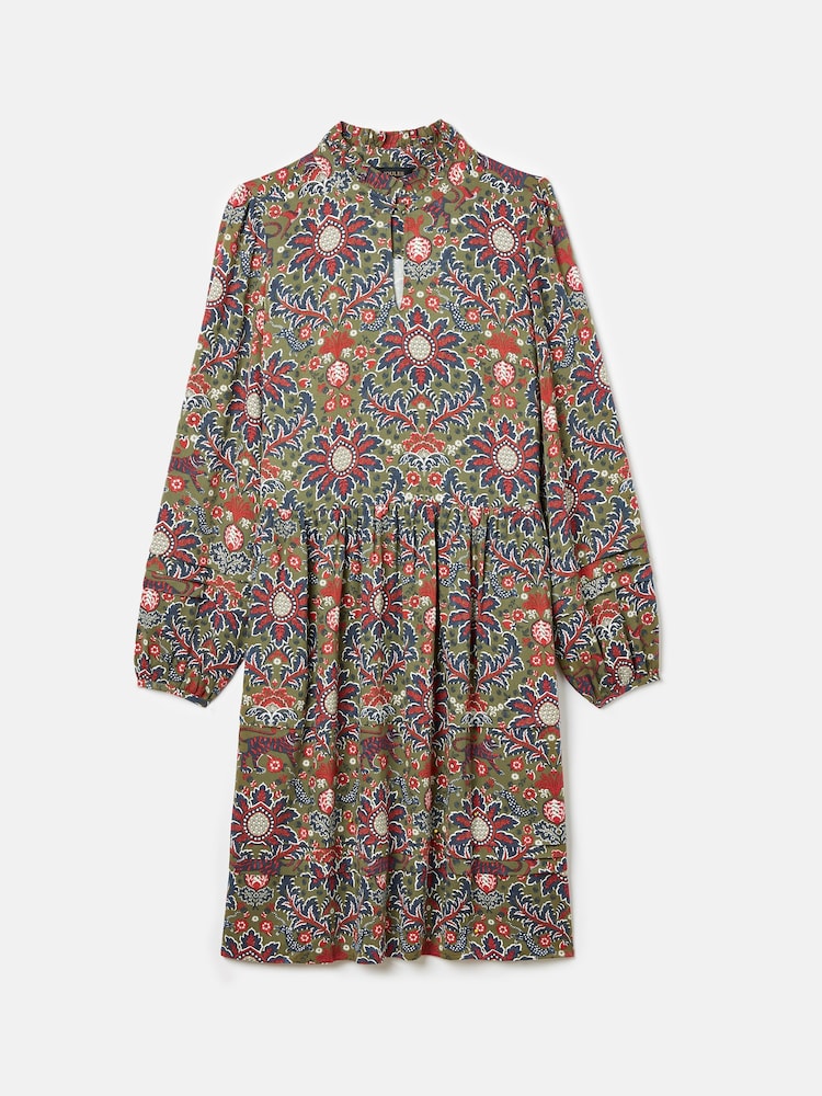 Joules Petunia Khaki Green Frill Neck Dress - Image 8 of 8