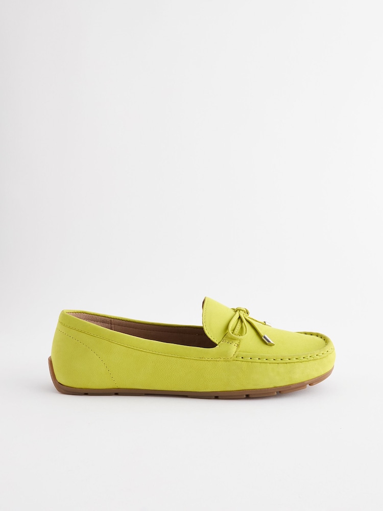 Lime Green Leather Forever Comfort® Bow Driver Shoes - Image 2 of 6