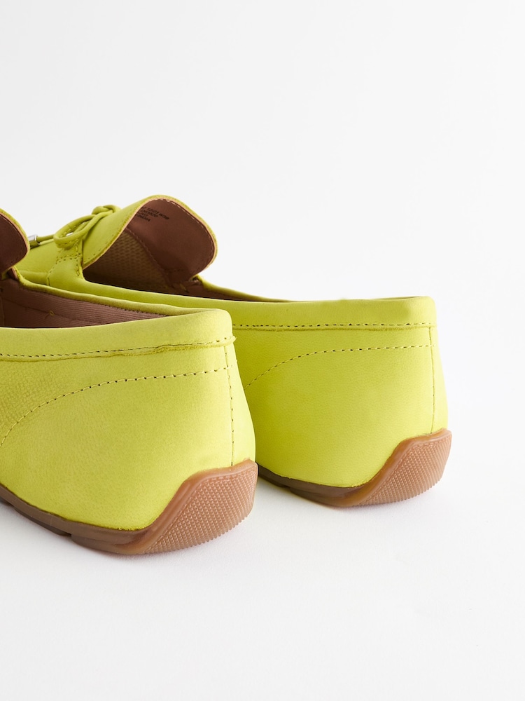Lime Green Leather Forever Comfort® Bow Driver Shoes - Image 3 of 6