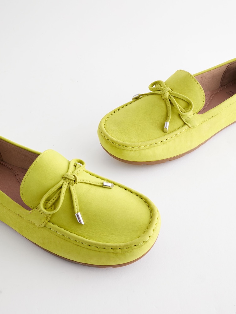 Lime Green Leather Forever Comfort® Bow Driver Shoes - Image 4 of 6