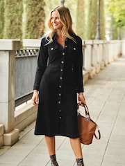 Sosandar Black Midi Dress With Horn Buttons - Image 5 of 5