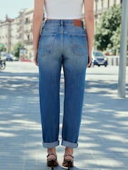 Dark Blue 100% Cotton Column Mom Jeans - Image 2 of 5