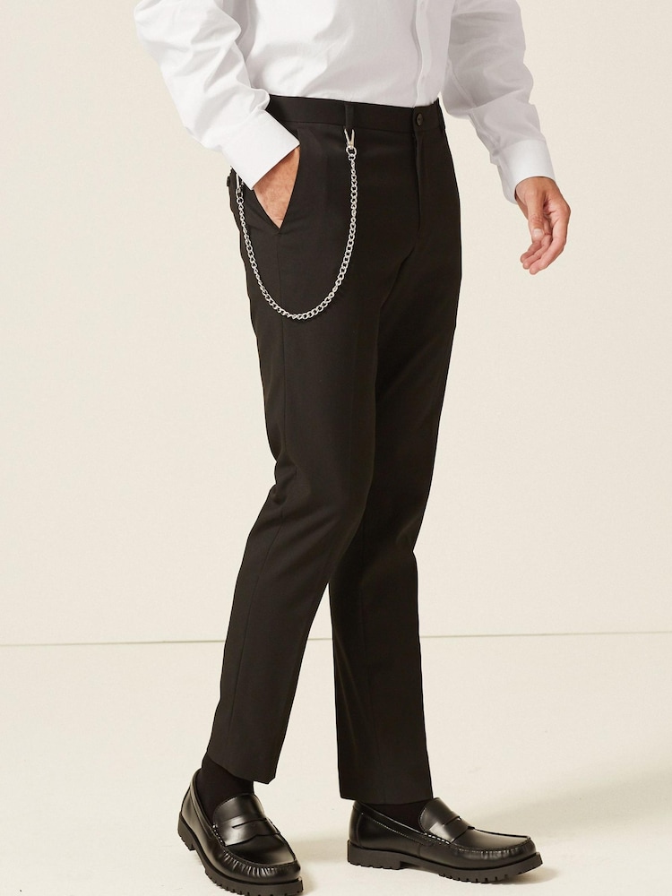 Black Slim Tapered Trousers With Chain - Image 1 of 4