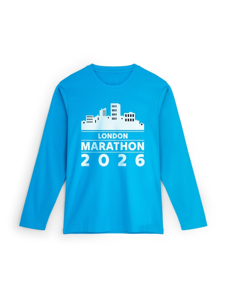 Personalised 'City' Marathon Sapphire Blue Long Sleeve T-Shirt By StitchStyle. - Image 1 of 4