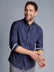 Charles Tyrwhitt Blue Plain Classic Fit Button-down Washed Oxford 100% Cotton Shirt - Image 1 of 6