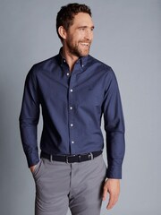 Charles Tyrwhitt Blue Plain Classic Fit Button-down Washed Oxford 100% Cotton Shirt - Image 2 of 6