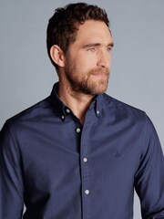Charles Tyrwhitt Blue Plain Classic Fit Button-down Washed Oxford 100% Cotton Shirt - Image 3 of 6