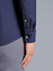 Charles Tyrwhitt Blue Plain Classic Fit Button-down Washed Oxford 100% Cotton Shirt - Image 4 of 6