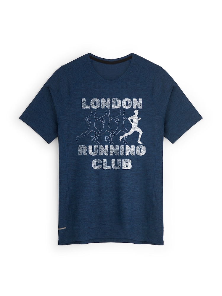 Personalised 'Running club' Navy Short Sleeve T-Shirt By Stitch Style. - Image 1 of 4