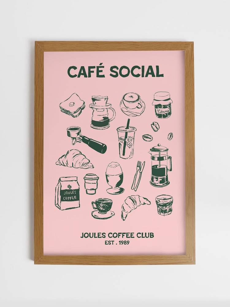 Joules Pink 89 Breakfast Club Wood Framed Print Wall Art - Image 2 of 4 Joules Pink 89 Breakfast Club Wood Framed Print Wall Art - Image 2 of 4
