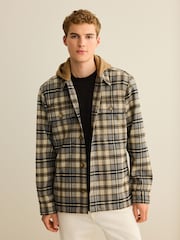 Neutral Check Hooded Shacket - Image 1 of 10