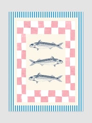 Joules Blue Shoal and Square Wood Mounted Framed Print Wall 53 x 73cm Art - Image 1 of 4