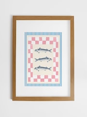 Joules Blue Shoal and Square Wood Mounted Framed Print Wall 53 x 73cm Art - Image 2 of 4