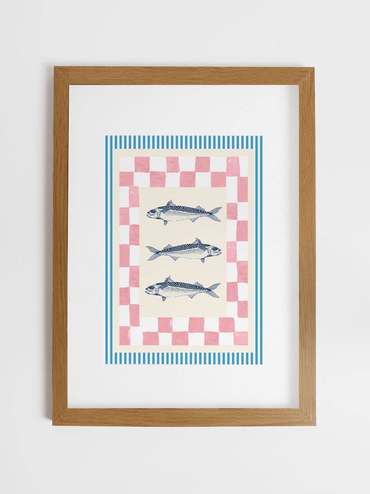 Joules Blue Shoal and Square Wood Mounted Framed Print Wall 53 x 73cm Art - Image 2 of 4