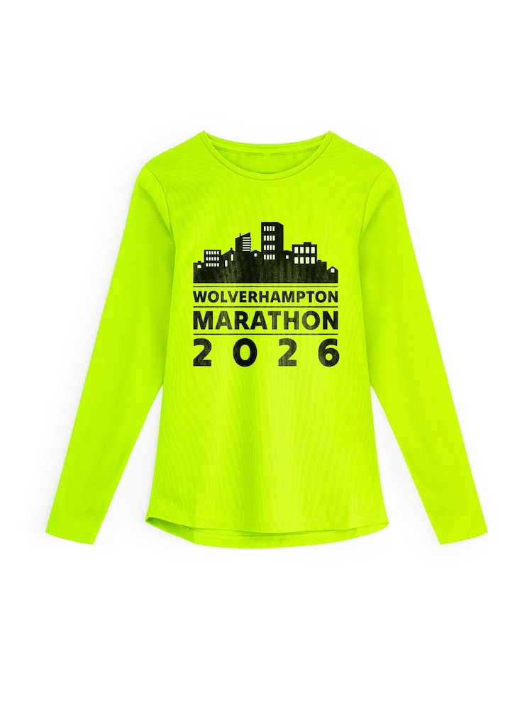 Personalised 'City' Marathon Electric Yellow Long Sleeve T-Shirt By StitchStyle. - Image 1 of 4