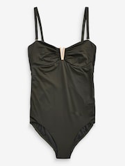 Mint Velvet Khaki Green Tummy Control Hardware Bandeau Swimsuit - Image 5 of 7