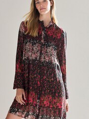 Red/Black Pintuck Long Sleeve Mini Dress - Image 1 of 6