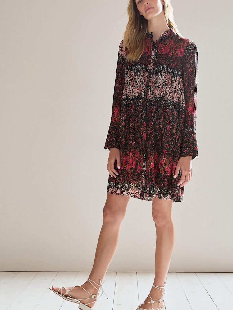 Red/Black Pintuck Long Sleeve Mini Dress - Image 2 of 6