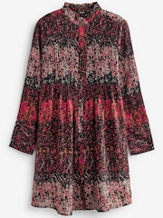 Red/Black Pintuck Long Sleeve Mini Dress - Image 5 of 6