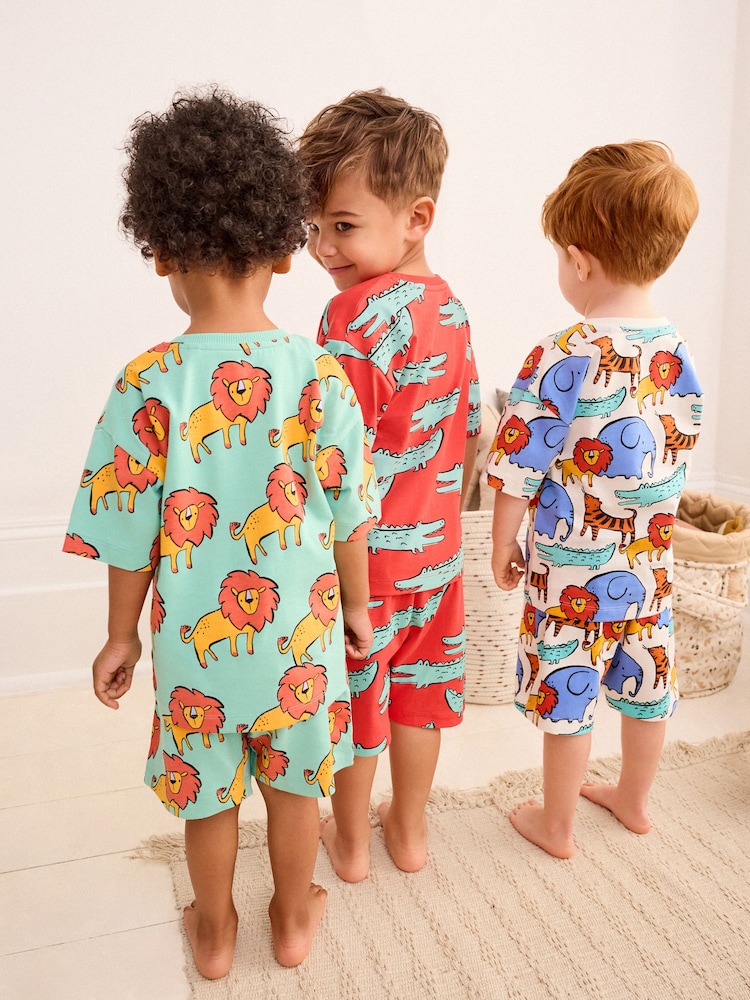 Bright Animal Short Sleeve 3 Pack Pyjama Set (9mths-12yrs) - Image 2 of 7