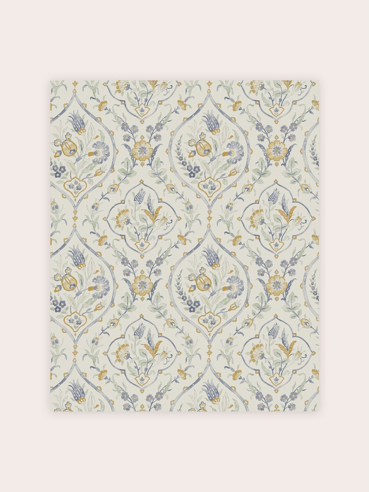 Laura Ashley Pale Ochre Yellow Foscot Damask 10M Wallpaper - Image 2 of 4