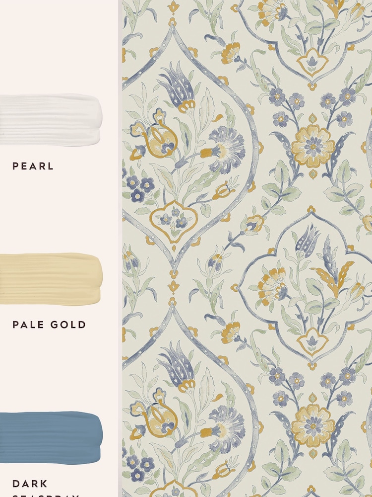Laura Ashley Pale Ochre Yellow Foscot Damask 10M Wallpaper - Image 4 of 4