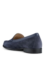 Jones Bootmaker Navy Blue Suede Wide Fit Tamsyn Smart Leather Penny Loafers - Image 2 of 5