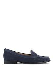 Jones Bootmaker Navy Blue Suede Wide Fit Tamsyn Smart Leather Penny Loafers - Image 3 of 5