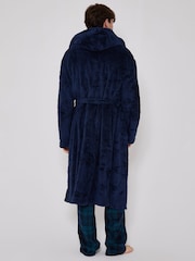 Bleu - Loungeable Peignoir À capuche en sherpa avec col contrasté - Image 2 de 5