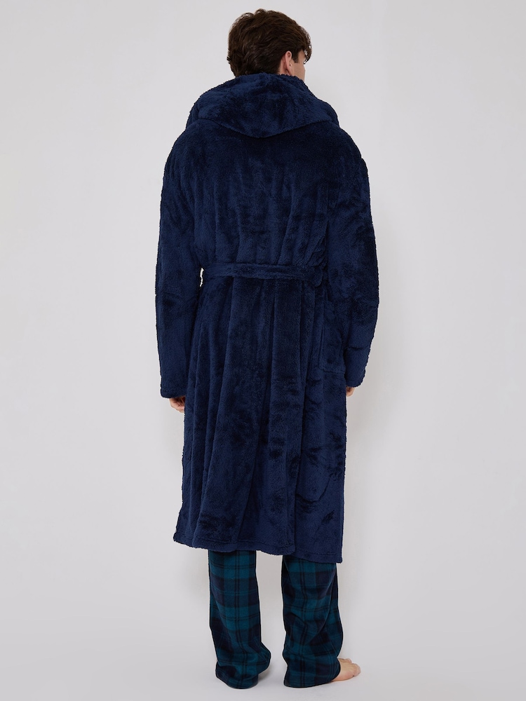 Bleu - Loungeable Peignoir À capuche en sherpa avec col contrasté - Image 2 de 5