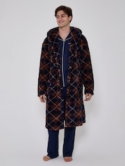Көк - Loungeable Argyle Cosy Borg Fleece Hooded Dressing Gown - 5суретінің 1 суреті