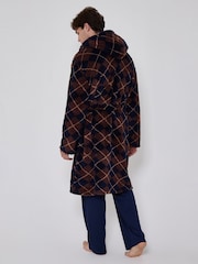 Көк - Loungeable Argyle Cosy Borg Fleece Hooded Dressing Gown - 5суретінің 2 суреті